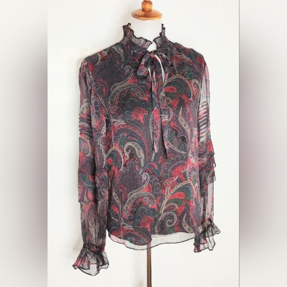 SHEER PAISLEY CHIFFON AMILIYA BLOUSE - Picture 9 of 12